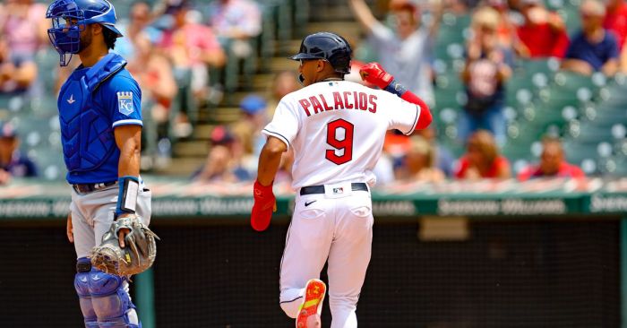 Richie Palacios of the Cleveland Guardians bats during the eighth ... Richie Palacios of the Cleveland Guardians bats during the eighth ...
