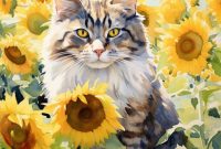 Sunflower Tabby Cat Art Print Free Stock Photo - Public Domain Pictures